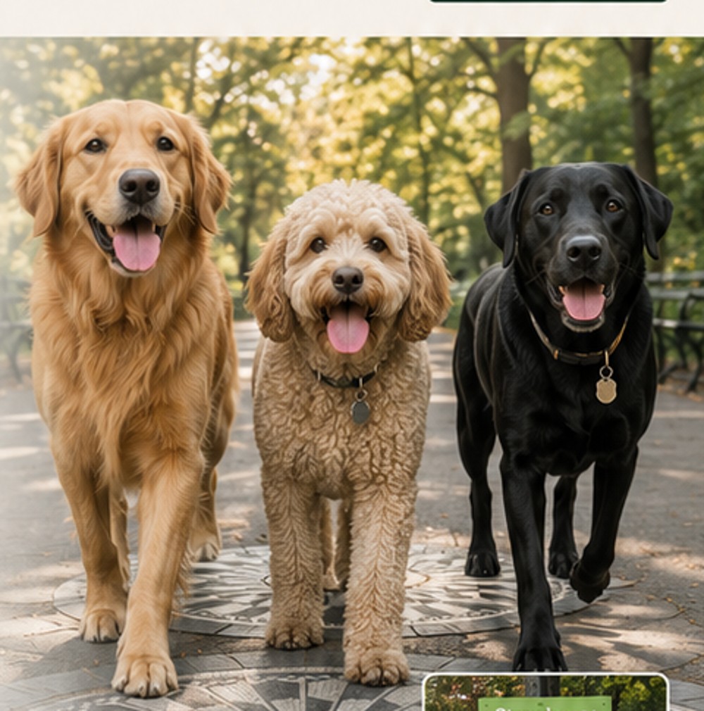 Dogs near Strawberry Fields in Central Park